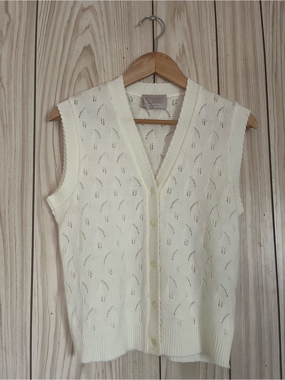 Sears Cream Openwork Button-Front Sweater Vest